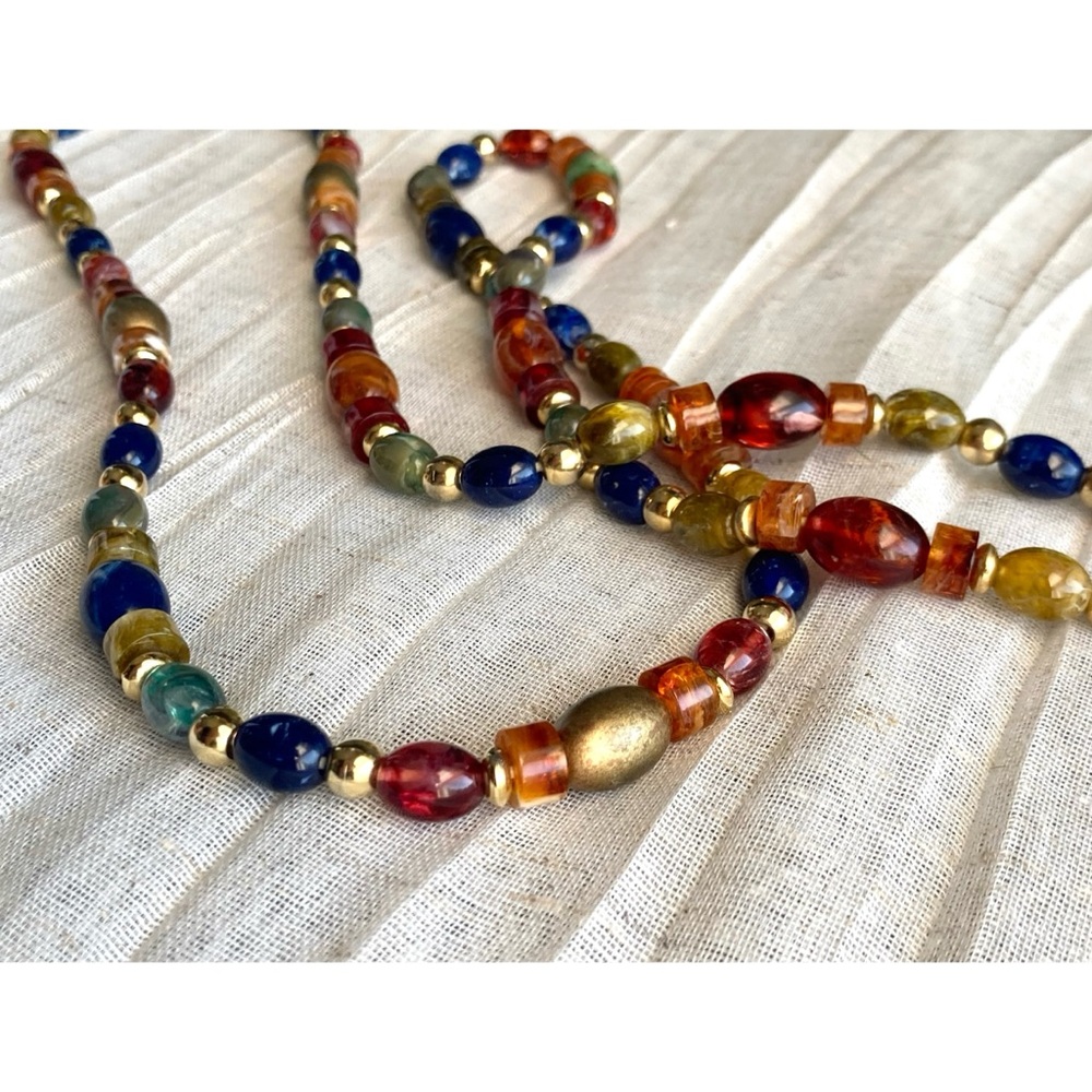 RELISTED Warm Jeweltones Beaded Necklace High Quality Lucite/Acrylic 40” Long - Picture 7 of 8